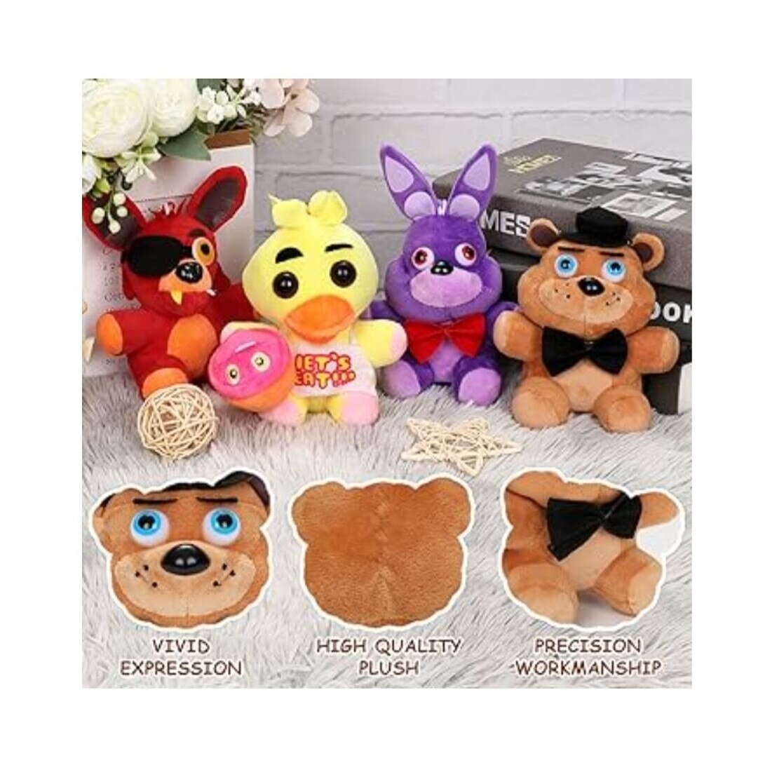 Set 4 jucarii de plus, Fnaf Five Nights at Freddy's, multicolor