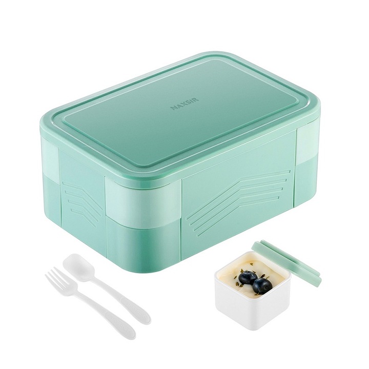Cutie Pranz, NAXSIR, 6 compartimente, separator detasabil, rezistenta la scurgeri, potrivita pentru microunde si congelator, verde