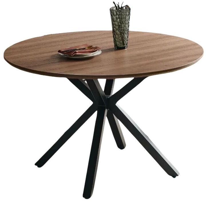 Masa dining rotunda cu cadru metalic si blat din MDF 120 cm diametru, 74 cm inaltime
