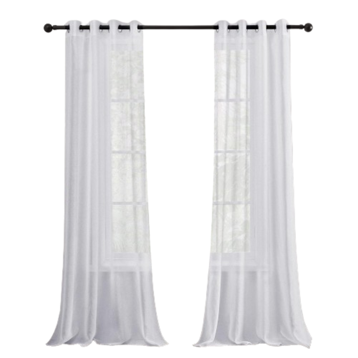 2 db Deconovo vászon megjelenésű függöny szett, gyűrűkkel, 214 x 132 cm, fehér