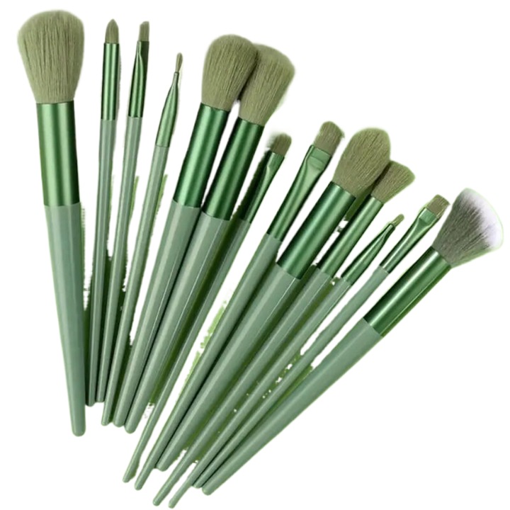 Set 13 Pensule Machiaj Multifunctionale, Plastic, verde, 20x1cm