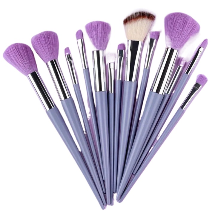 Set 13 Pensule Machiaj Multifunctionale, Plastic, mov, 20cm