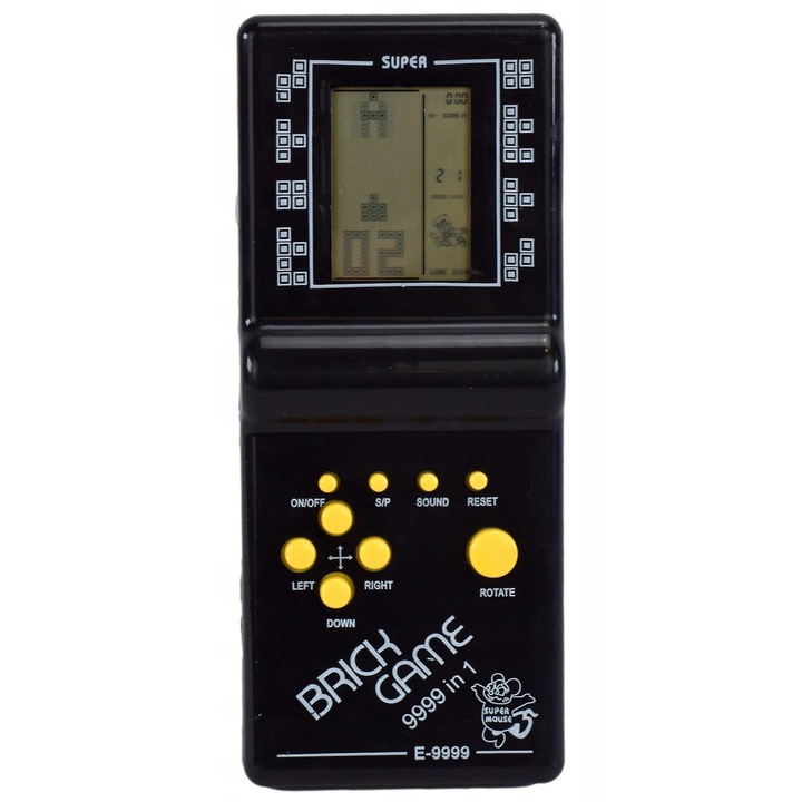 Consola de jocuri portabila, plastic, cu baterii, pentru copii, negru/galben