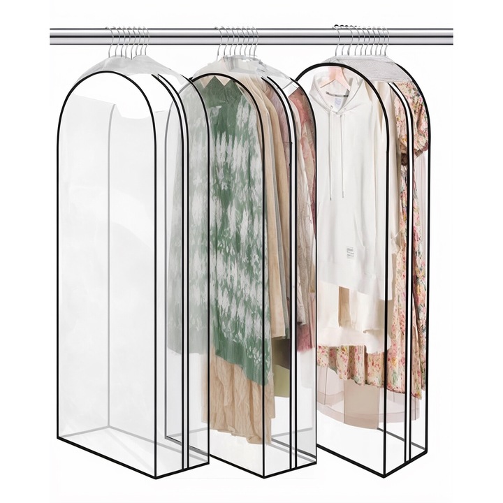 Husa de protectie LNJLVI pentru costume, impermeabila, respirabila, transparenta, 60x102x25.5cm, 3 buc