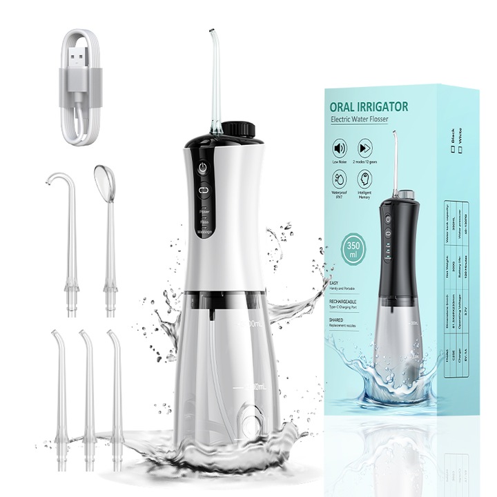 Irigator bucal Sunmostar, 12 viteze, rezervor 350ml, negru, 260x112x75mm