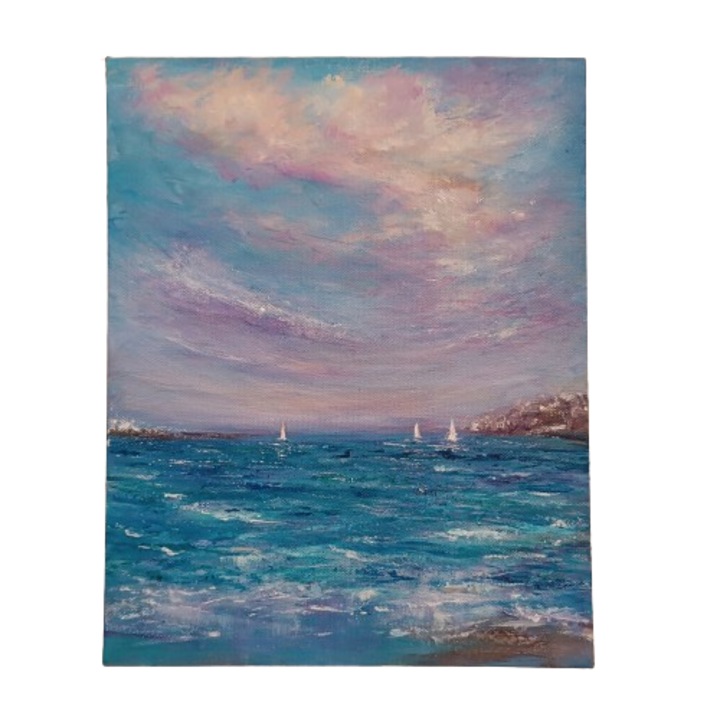 Tablou Canvas, Peisaj Marin cu Barci, 25 X 30 cm