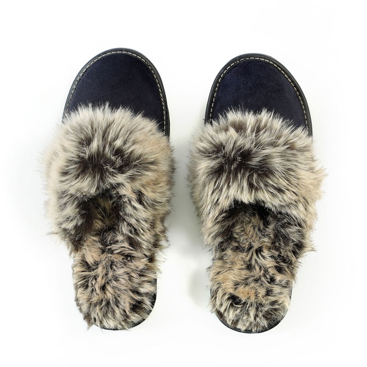 Papuci de casa dama, Home Blue, Piele, blue, 37 EU