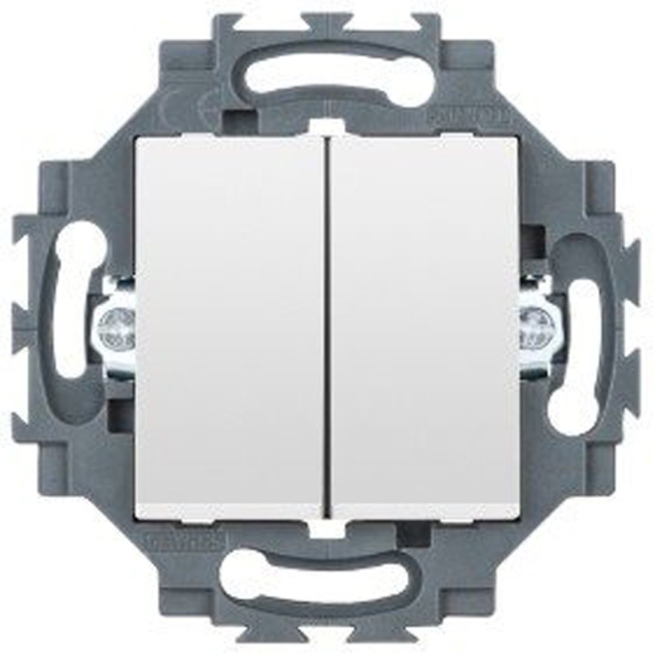 Intrerupator dublu Gewiss Dahlia GW35051W, incastrat, 10AX, cablare rapida, Alb