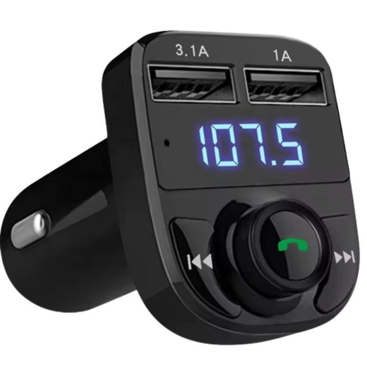FM modulátor, autó, USB, fekete, bluetooth V5.0, MP3 lejátszó, vezeték nélküli, TF kártya, 3.1A dupla autós töltő, feszültség 12-24V