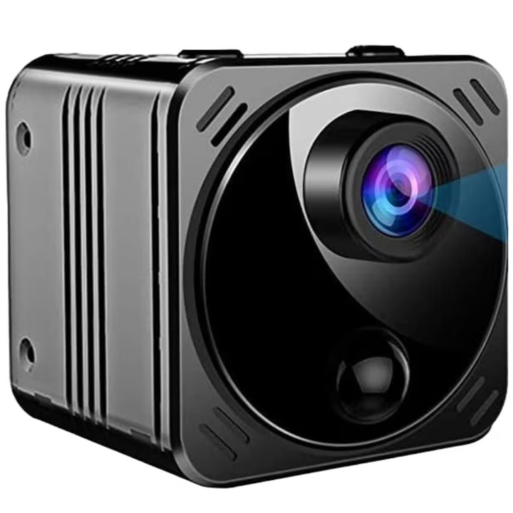 Камера за наблюдение Mini R8, 4K WiFi, HD 1080P, Преносима, Сензор за движение, Двупосочна комуникация, Нощно виждане, Съхранение в облак, Предаване на живо, Черен