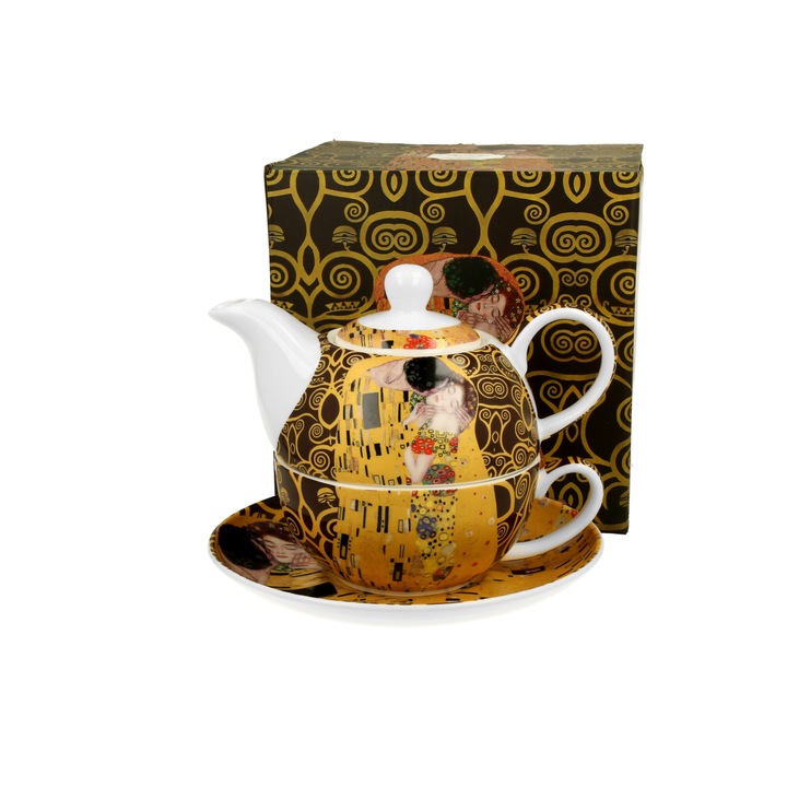 The Kiss Brown teáskészlet, Tartalma: teáskanna csészével és csészealjjal, Porcelán, 300 ml, Többszínű