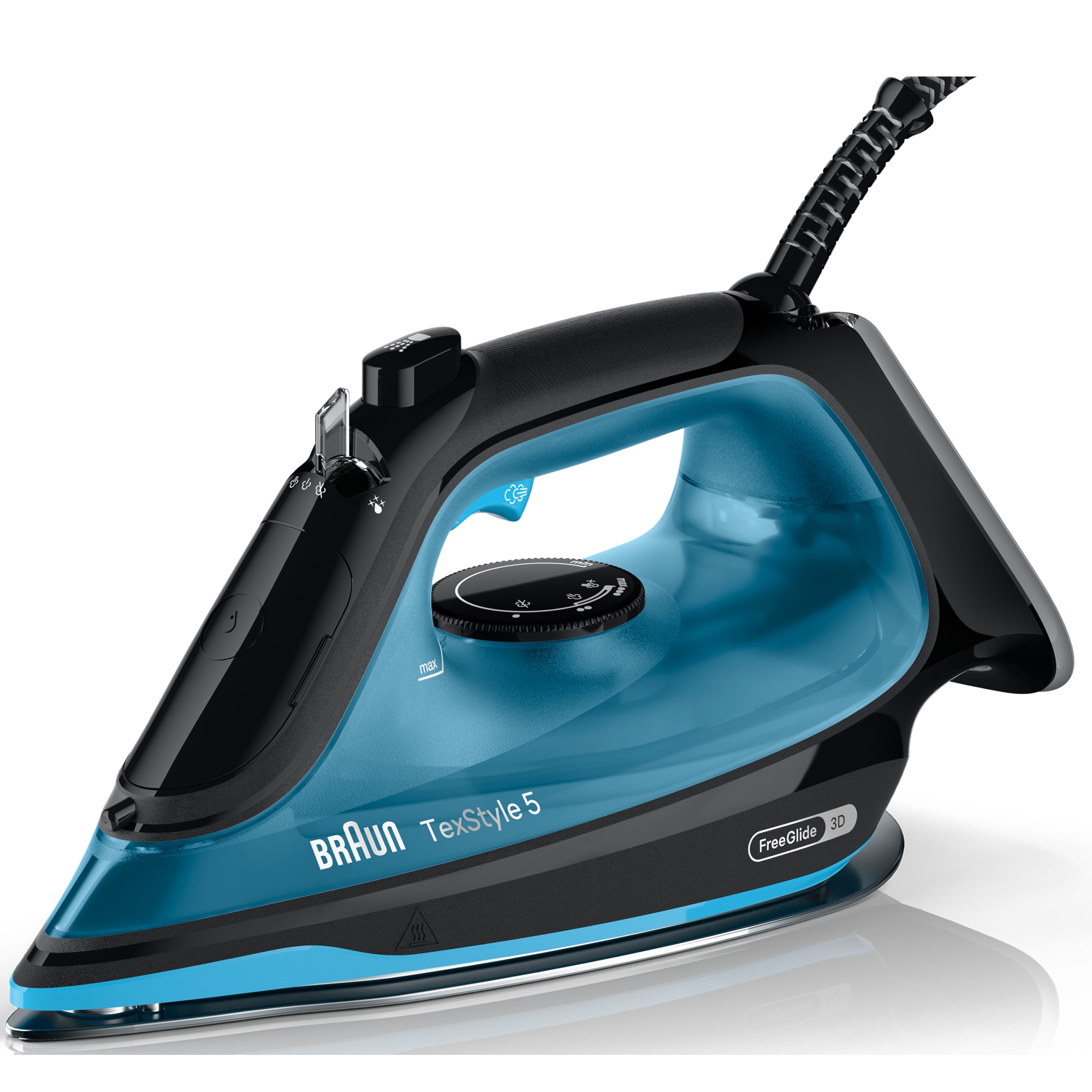 Fier de calcat Braun TexStyle 5 SI5256BL, 2600W, jet de abur 210g/min, abur variabil 0-50 g/min, talpa SuperCeramic, rezervor 300 ml, tehnologie FreeGlide, oprire automata, sistem