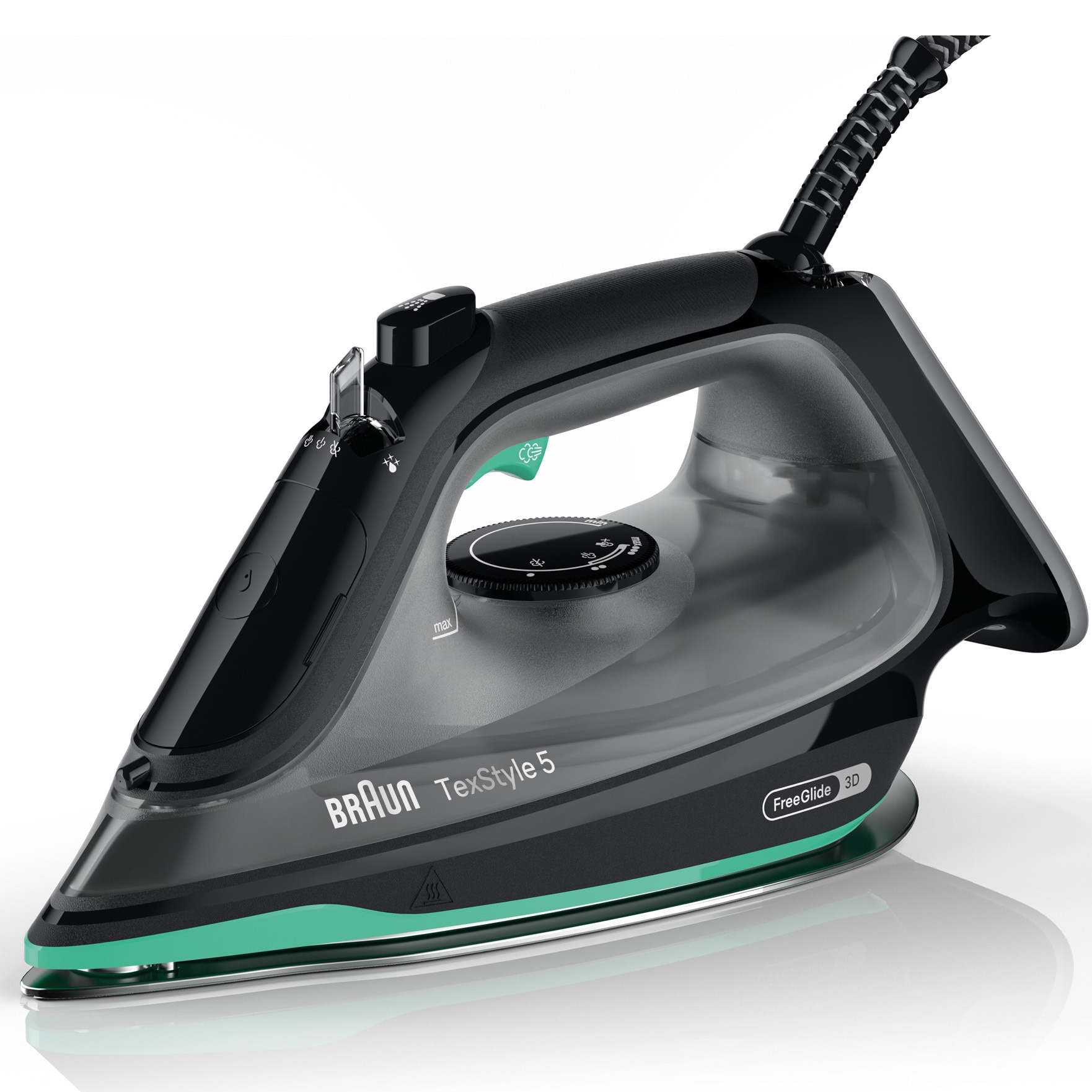 Fier de calcat Braun TexStyle 5 SI5277GR, 2700W, jet de abur 220g/min, abur variabil 0-50 g/min, talpa SuperCeramic, rezervor 300 ml, tehnologie FreeGlide, oprire automata, sistem