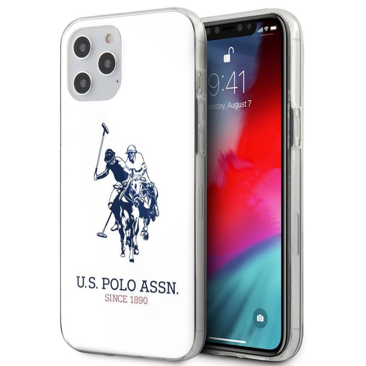 Husa Cu Grad Ridicat de Protectie pentru Apple iPhone 12 Pro Max, U.S. Polo, Shiny Big Logo, Elite Armor, T79, Pearl White