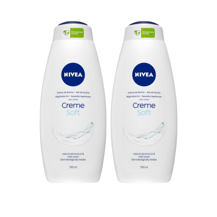 Комплект душ гел Nivea Creme Care&Soft, 2x750 мл