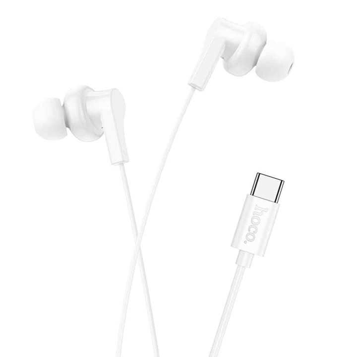 HOCO vezetékes fejhallgató, univerzális, USB-C digitális csatlakozó, vezetékes vezérlők és mikrofon, kompatibilis iPhone / iPad / Samsung / Huawei / Xiaomi / Moto / Oppo készülékekkel, hossz 1,2 m, fehér (M114)