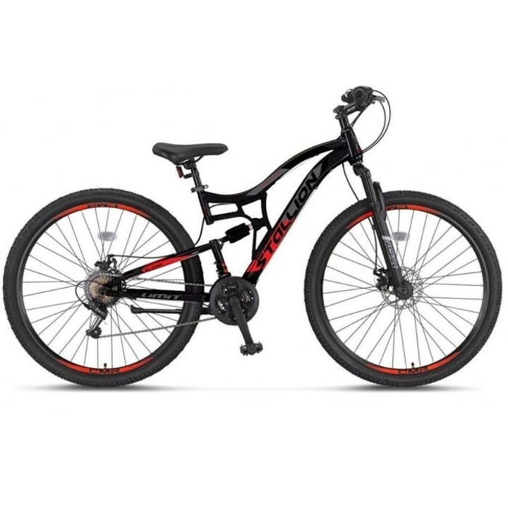 Kerékpár MTB-FS Umit Stallion 27, 5'', tárcsafék, fekete/piros