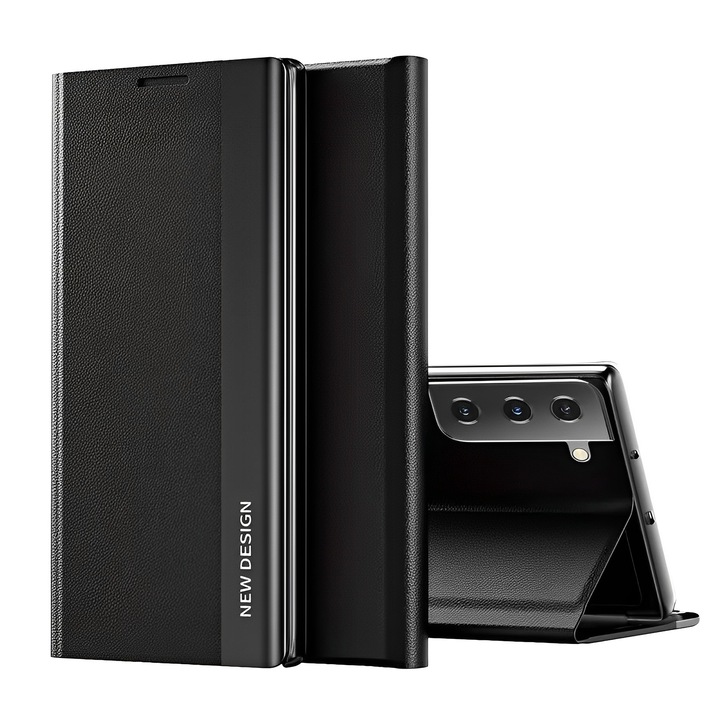 Husa flip magnetica pentru Samsung Galaxy S24 Ultra, piele ecologica, negru, suport vizionare