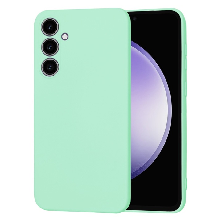 Husa pentru Samsung Galaxy S23 FE Liquid Silicone cu MagSafe subtire captusita cu microfibra anti amprenta protectie camera foto verde deschis