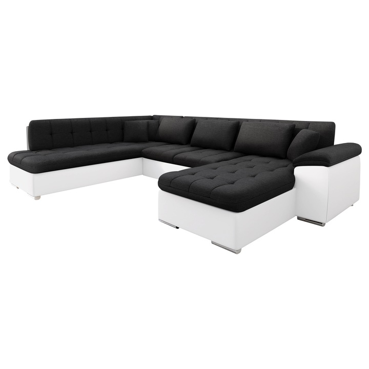 Coltar rabatabil Tony Bis cu lada, MIRJAN24, dreapta, grafit / alb, 76x348x205 cm