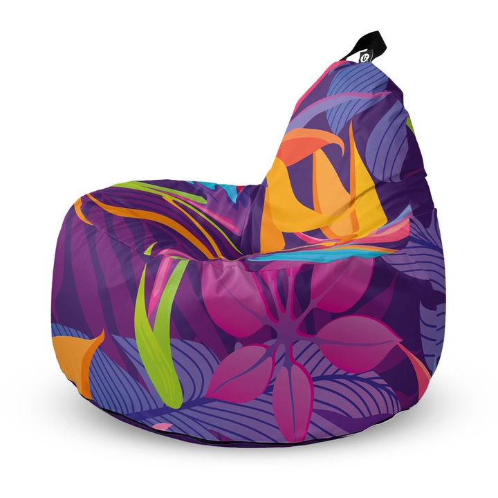 Fotoliu Updeco Puf Bean Bag tip Big Chill, impermeabil, indoor/outdoor, sac interior, cu maner, 67 x 90 x 87 cm, Jungle Night