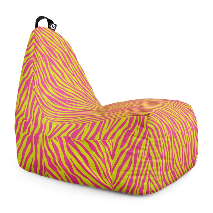 Fotoliu Updeco Puf Bean Bag tip Chill, sac interior, impermeabil, indoor/outdoor, cu maner, 62 x 95 x 75 cm, Zebra Pink