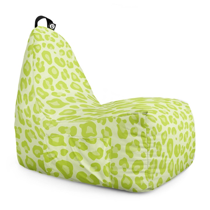 Fotoliu Updeco Puf Bean Bag tip Chill, sac interior, impermeabil, indoor/outdoor, cu maner, 62 x 95 x 75 cm, Leopard Green