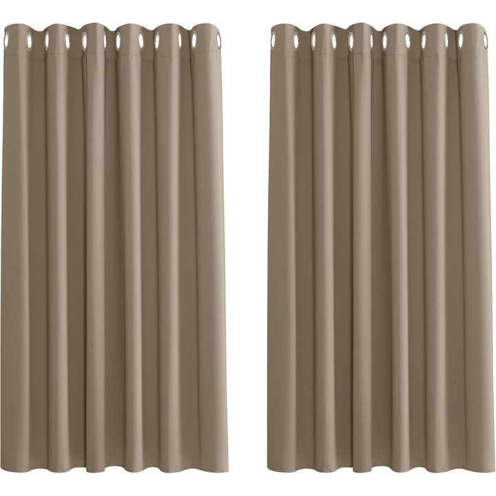 Két függöny szett, Deconovo, gyűrűkkel, átlátszatlan, hőszigetelő, 110x215cm, cappuccino