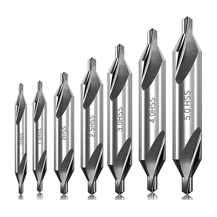 Set 7 Burghie Centru Yakumuz, HSS, Unghi 60 Grade, Multimarime 1.0-5.0, pentru Metalworking