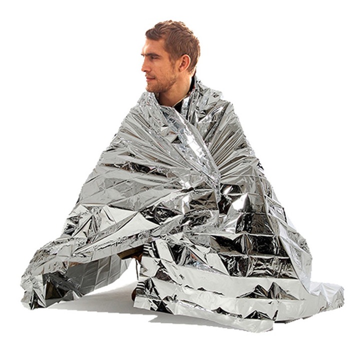 Set 10 x Patura izoterma, Mylar, Rezistente la Apa si Vant, Aluminiu, 60g, Argintiu