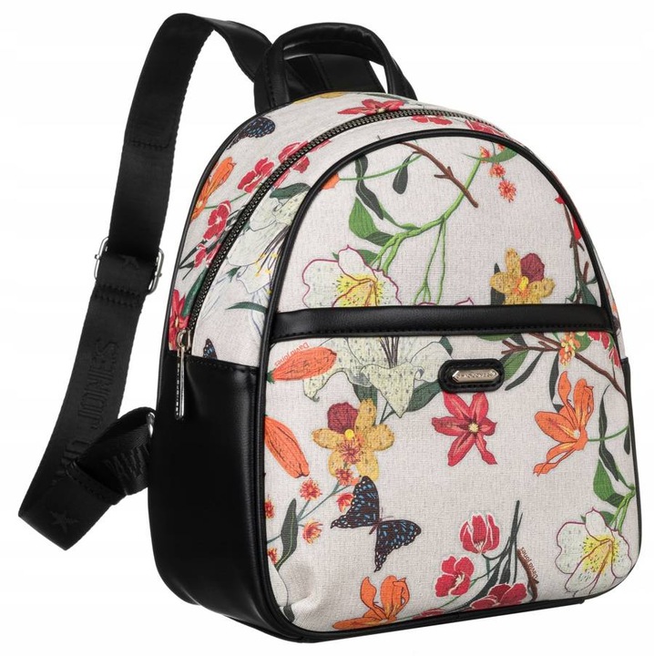 Rucsac fashion dama, David Jones, cu model floral, 1 compartiment, 2 buzunare externe, ecologic, multicolor
