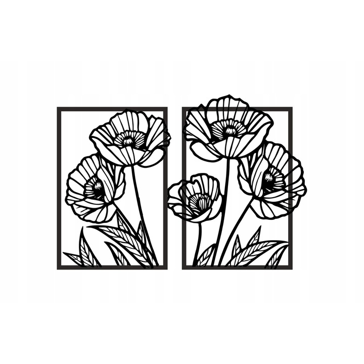 Tablou 3D pentru perete: Compozitie cu maci, modern, filigran, decorare perete, dantelat, perforat pentru living, dormitor