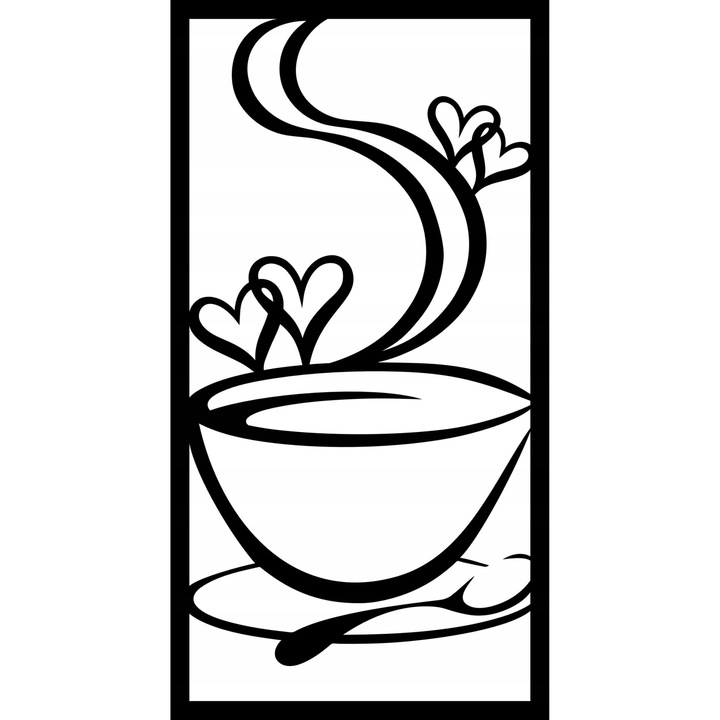 Tablou 3D pentru perete: Ceasca de cafea cu fluturi, filigran, decorare perete, dantelat, perforat pentru bucatarie, 59x95