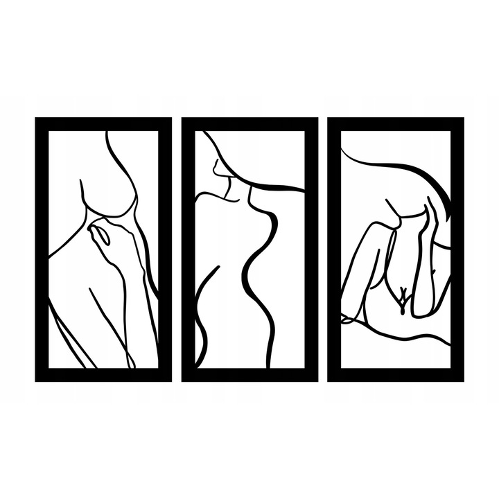 Tablou 3D pentru perete triptic: Femeie, fata, filigran, decorare perete, dantelat, perforat pentru dormitor, XXL, 95x150