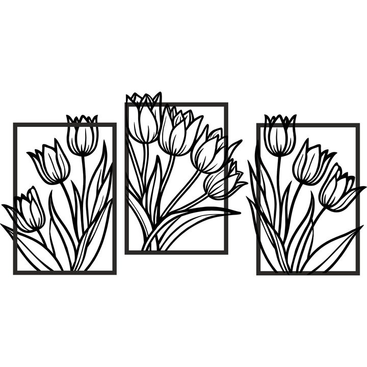 Tablou 3D pentru perete: Lalele, flori, filigran, decorare perete, dantelat, perforat pentru living, mare, XXL, 105x173