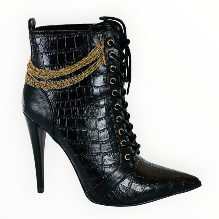 Botine cu Toc Stiletto Shoedazzle Piele Ecologica Crocodilsdazx, Negru, 38.5