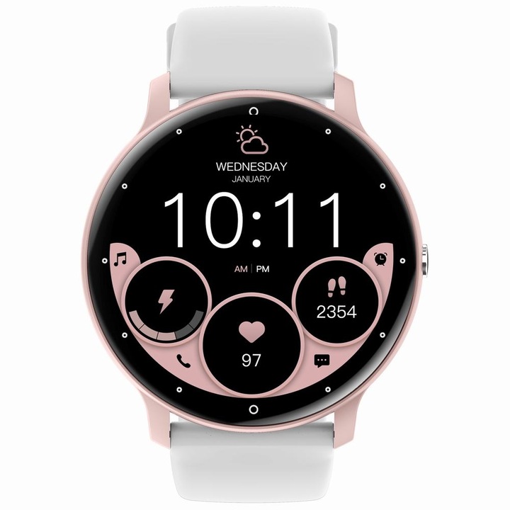 Smartwatch Gravity GT1 PRO, roz, 1,39 inch, 230mAh, cu bratara alba si roz