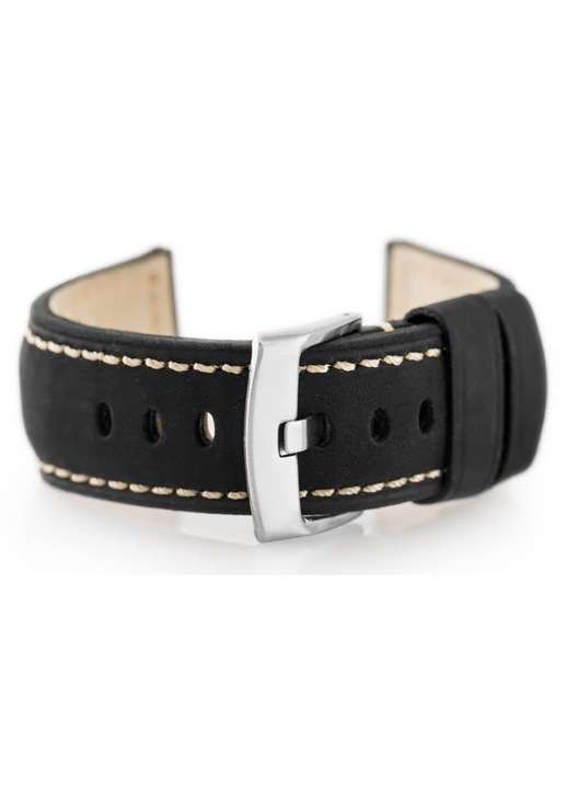 Кожена каишка за часовник, Pacific W29, кожа, черна, 22 мм