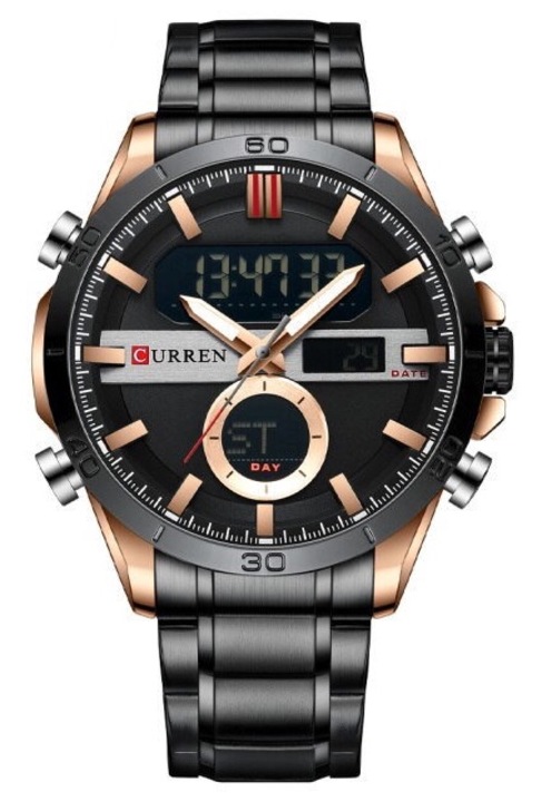 Ceas barbati, Curren, Inox/Piele, Mecanism Quartz, Auriu/Negru