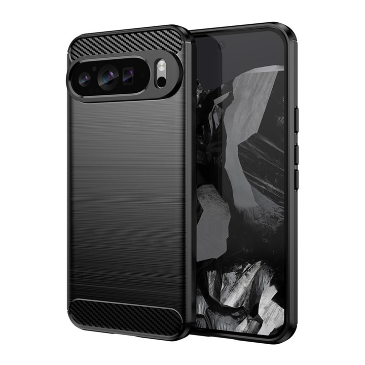 Husa Carbon Resistance pentru Google Pixel 9 Pro XL, OPTIM SOLUTION, Optimizare Anti-Soc, Long Term Case, Negru