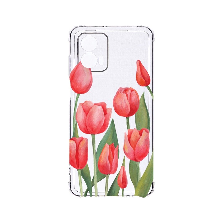 BestCase® Устойчив на удар калъф 1.5MM, съвместим с Motorola Edge 50 Fusion, Червени лалета, Устойчив на удари, Защита на камерата, AS 633