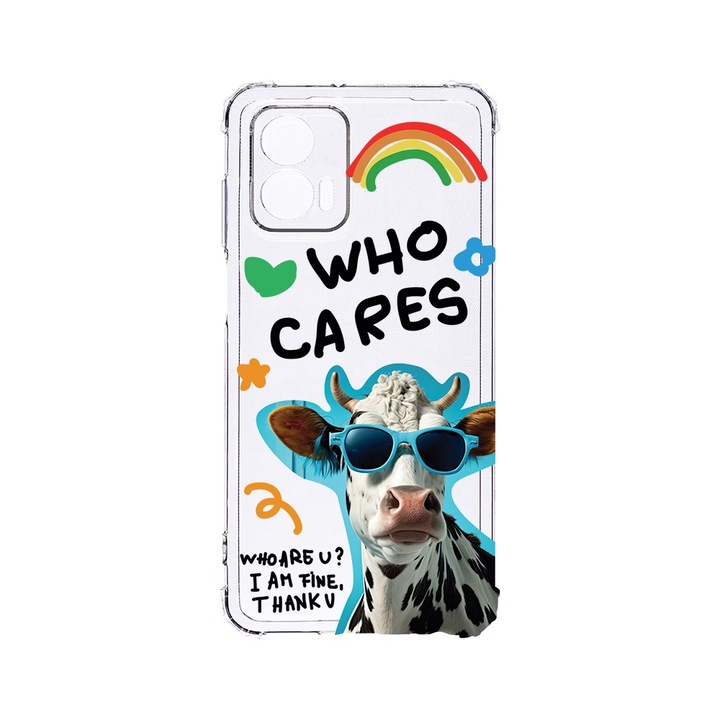 BestCase® Устойчив на удар калъф 1.5MM, съвместим с Motorola Edge 50 Fusion, Cool Cow - Who Cares?, устойчив на удари, защита на камерата, AS 975