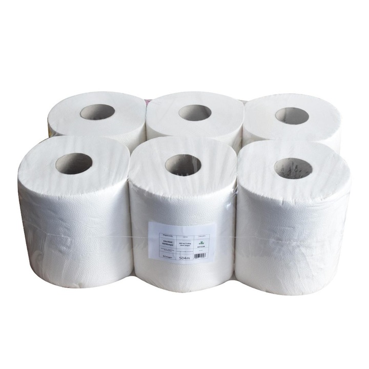 Prosop de hârtie 2 straturi rulou diametru: 19 cm 100% celuloză 84 m/rolă 6 role/cutie Bluering® alb imaculat