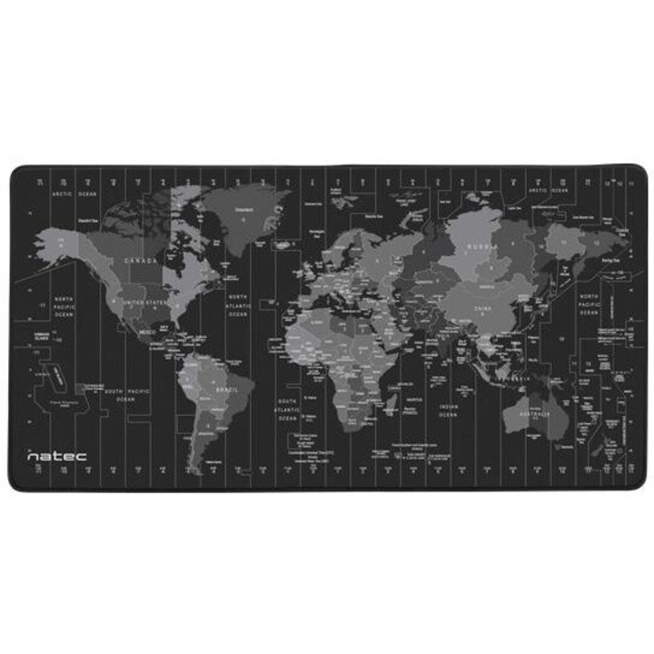 Mousepad Natec Time Zone Map Maxi, Negru/Gri