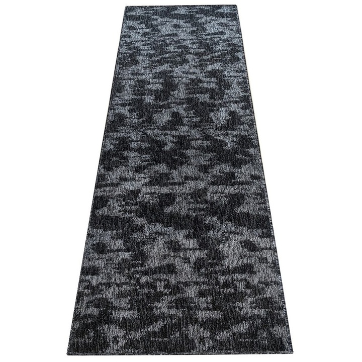 Traversa Antiderapanta Aylin, Gri cu Negru, Suport Cauciuc, 120 x 350 cm