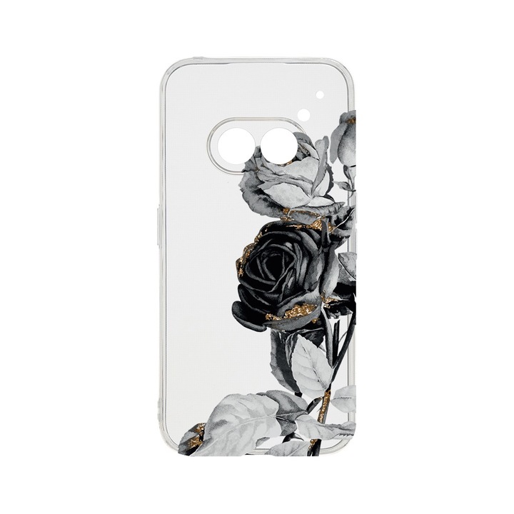 Силиконов калъф BestCase за Nothing Phone 2a, Black Rose, Camera Protection, Clear Silicon 2MM, Transparent T 990