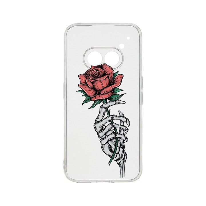 Силиконов калъф BestCase за Nothing Phone 2a, Rose In Skeleton Hand, Camera Protection, Clear Silicon 2MM, Transparent T 1023