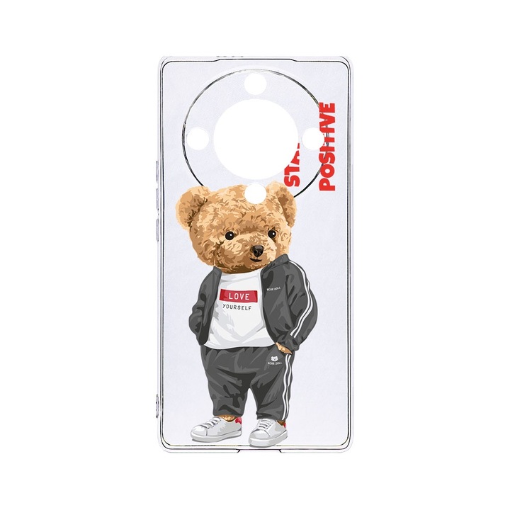 BestCase® Husa Clear Silicon 2MM, Compatibila Cu Honor Magic6 Lite / X9b / X50 5G, Stay Positive - Teddy Bear, Antisoc, Protectie Camera, Margini ridicate pentru protectia ecranului, T 926