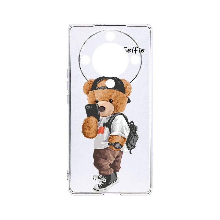BestCase 2mm Clear szilikon telefontok, kompatibilis modell Honor Magic6 Lite / X9b / X50 5G, Selfie Teddy Bear, Kamera védő, strapabíró, T 925