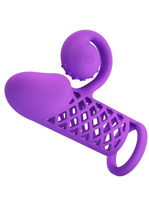 Romantikus péniszhosszabbító hüvely, 10 vibrációs funkció, szilikon, lila